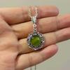 Bohemian Vintage Silver Color Filigree Green Gemstone Vine Pendant Necklace for Women Halloween Party Jewelry Accessories Gifts