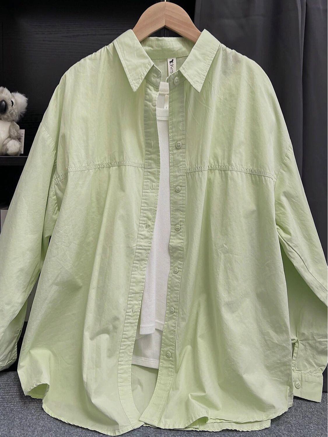 

Женская хлопковая рубашка с длинным рукавом «Дофамин» — Универсальная осенняя верхняя одежда, однотонная, свободного кроя 2XL зелёный