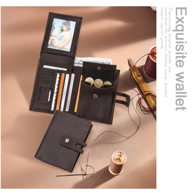Retro Crazy Horse Leather Men's Wallet Buckle RFID Anti Theft Brush