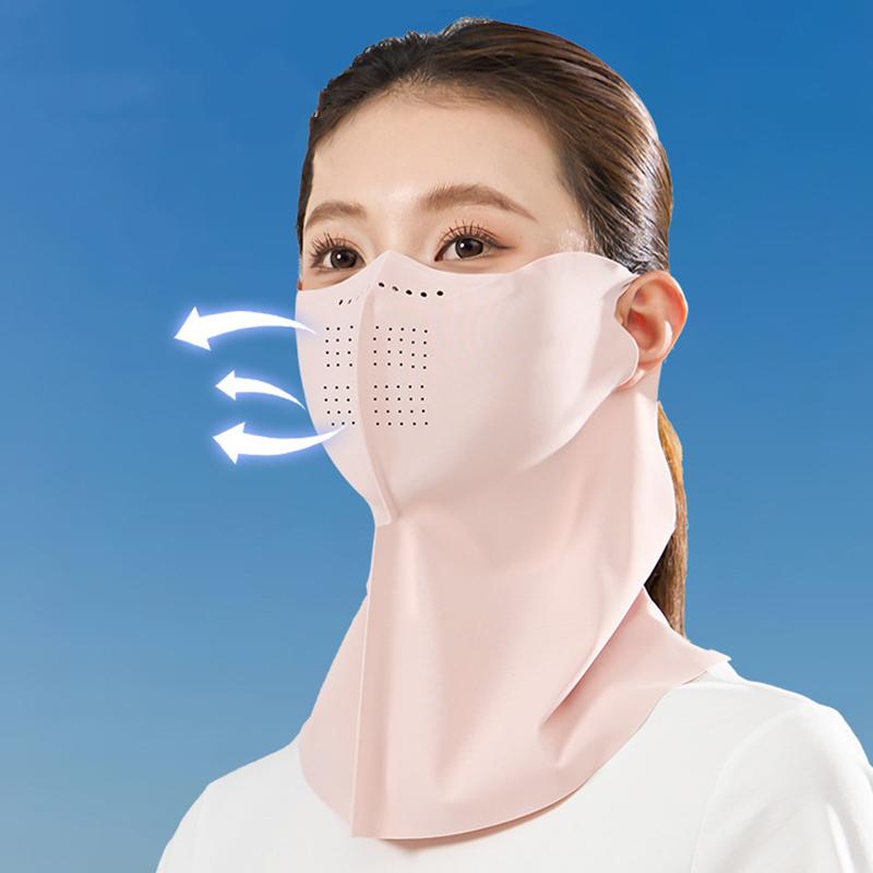 Summer Face Mask with Scarf Sun Protection Breathable Women Face Mask Outdoor Travel Ice Sense Face Neck Protection