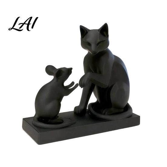 Cat Mouse Design 3D Printed Modern & Sculpture Minimalist Animal Interaction Desk Decor Matte Art Table Decor Collectible Figurine Stable
