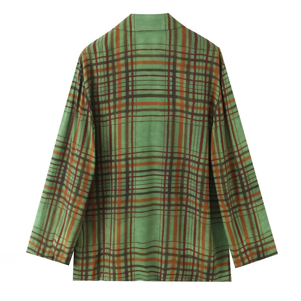 European American Plaid Draping Blazer with Three-Quarter Bell Bottom Pants