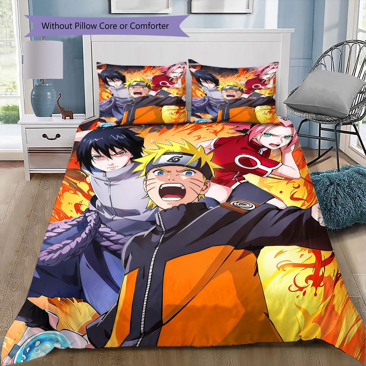 

Naruto Team 7 Collection Bedding Set, 1 Duvet Cover & 2 Pillowcases, Suitable for Bedroom, Ideal Gift for Naruto Fans 135x200cm