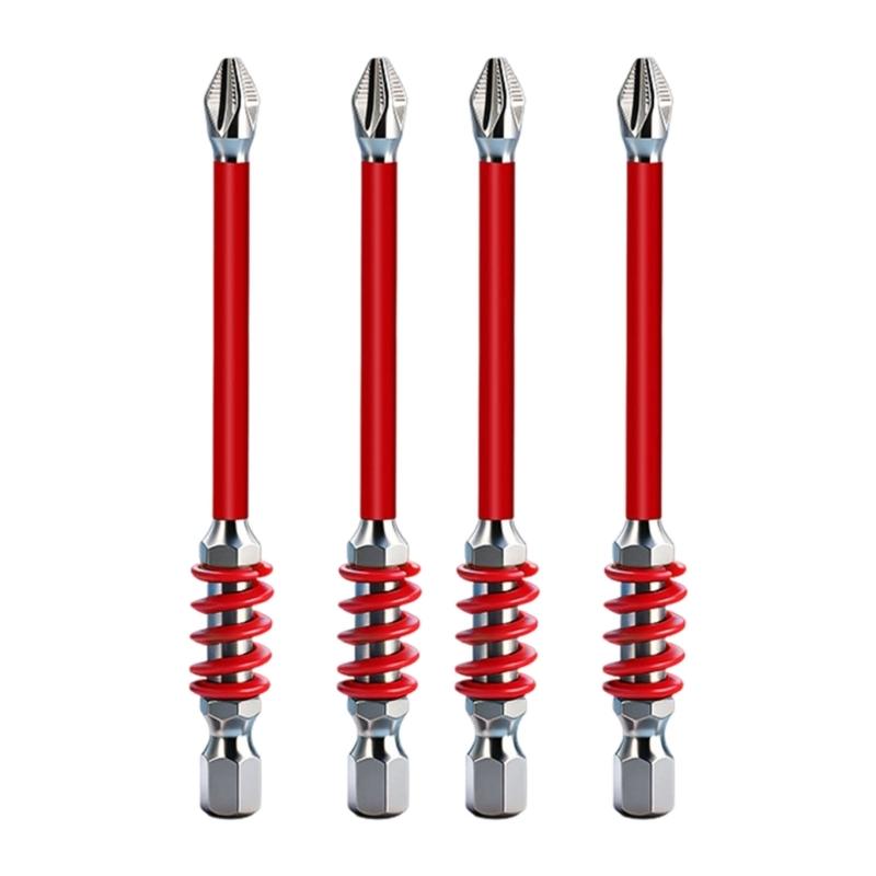 4Pcs High Hardness Alloy Steel Magnetic Spring Loaded Hexagonal Shank Screwdriver Bit For Electricians, Mechanics