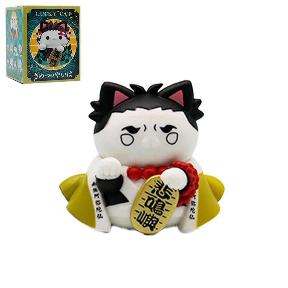 Demon Slayer Lucky Cat Anime Figure Blind Box Rengoku Tanjiro Inosuke Kawaii Cute Model Toy Desktop Car Ornaments Birthday Gift