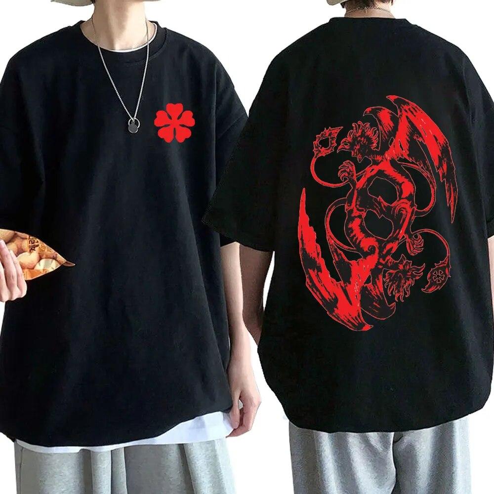 High Street Top Japanese Anime with European and American Style Black White Tees Character Print with Brand Unisex Cotton Casual