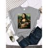 Mona Lisa 3D Printe T-Shirts Funny Cat Lovely Cute Printed Simple T-Shirt
