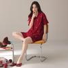 Wedding Couple Suit Summer Pure Cotton Short-sleeved Thin Festive Wedding Wine Red Cotton Loungewear Suit