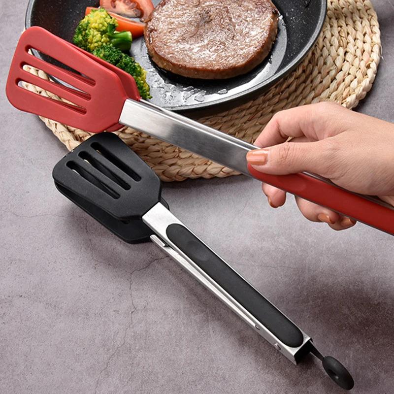 Pinze da Cucina in Silicone Antiaderenti Pinze per Alimenti in Acciaio Inossidabile Clip Antiscivolo per Pane Bistecca Insalata Pizza Barbecue Griglia Accessori da Cucina