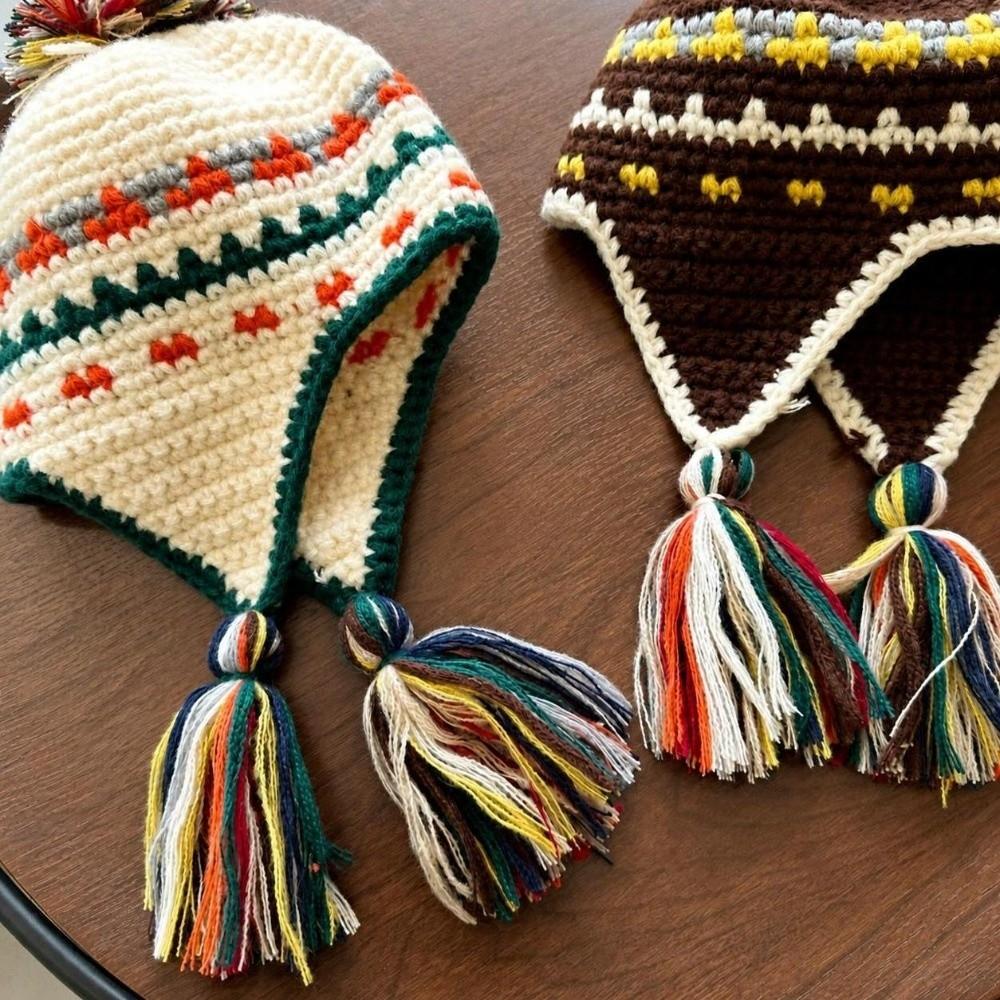 Cold Proof Warm Beanie Windproof Ear Protection Caps Retro Knitted Hats Cold Weather