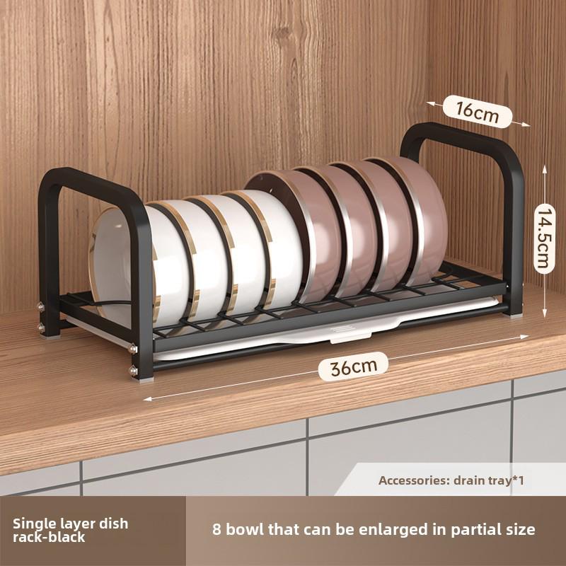 Single-Layer Kitchen Bowl & Dish Rack for Cabinet Storage and Drainage
