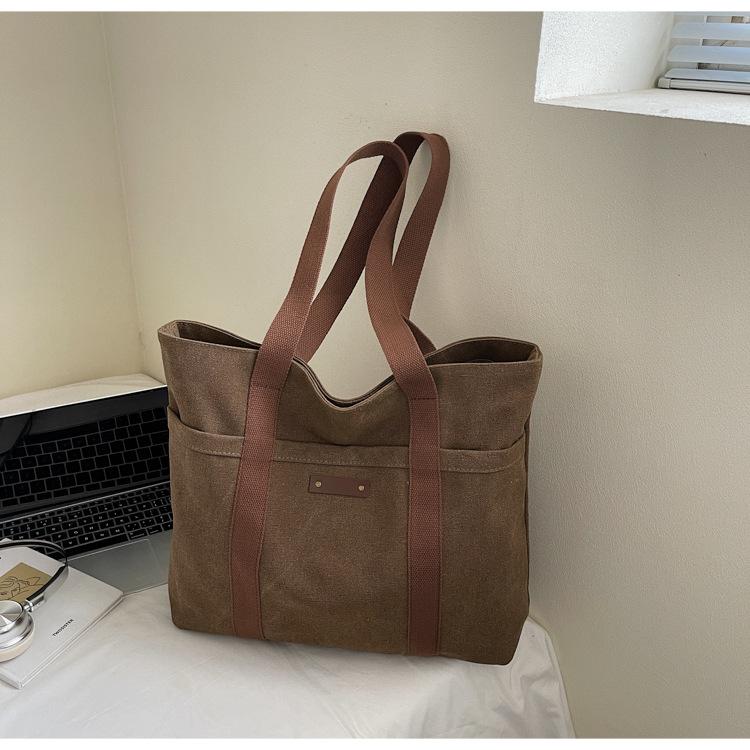 2025 New Tote Bag Bag Women's Shoulder Bag College Student Versatile Commuting Large-capacity Casual Canvas Make-up Bag