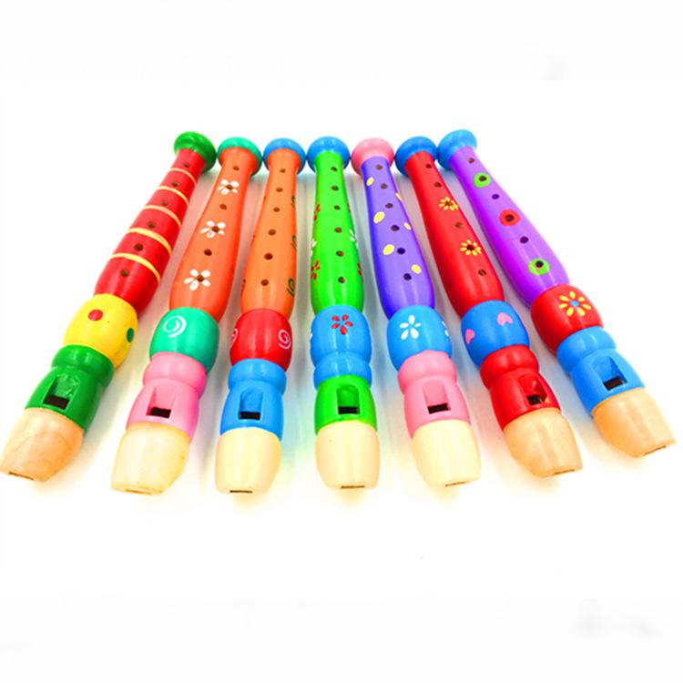 Wooden Cartoon Recorder Flute: 6-Hole Piccolo Wind Instrument for Infants and Toddlers