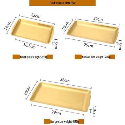 ZISIZ Korean Style Gold Stainless Steel Square Serving Tray