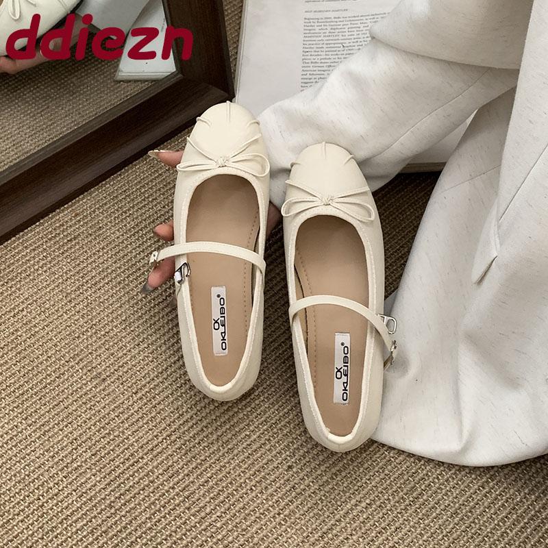 Fashion Pink Fashion Buckle Strap Women Mary Flats Shoes Female Butterfly-Knot Footwear Round Toe Ladies Flats Shallow Shoes Lady