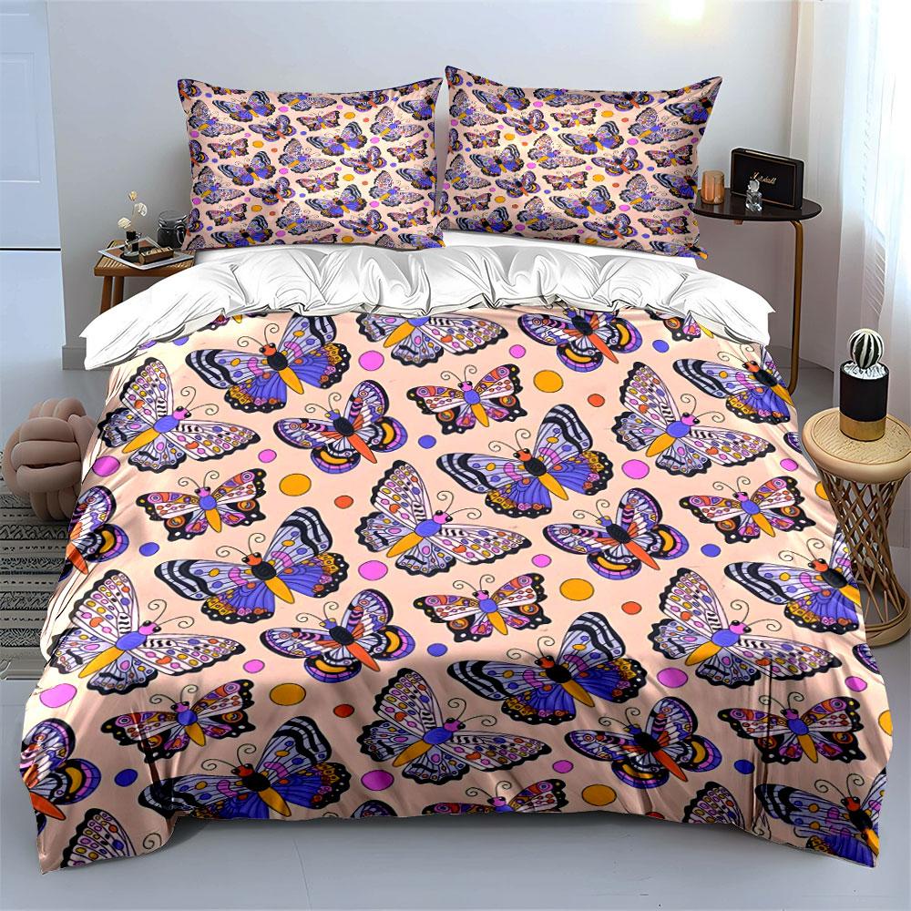 Colorful Butterfly Pattern Set - Decorative  Kid'S And Adults' Bedroom Decor, Exquisite Three-Piece Bedding Set Gift