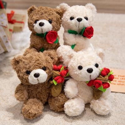 Teddy Bear Hugging Roses Stuffed Toy Christmas Bear Plush Doll for Expressing Love Giving Gifts Birthday Doll