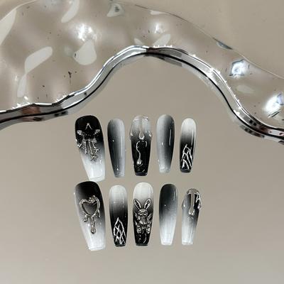 1PC Autumn/Winter Dark Ombré Press-on Nails – Handcrafted, Long, Skin-Brightening, and Luxe-Style