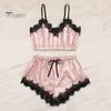 Dámský dvoudílný pyžamový set Krajkový lem Výstřih do V Cami Crop Top Šortky s elastickým pasem Ležérní bez rukávů Noční oblečení Lounge set