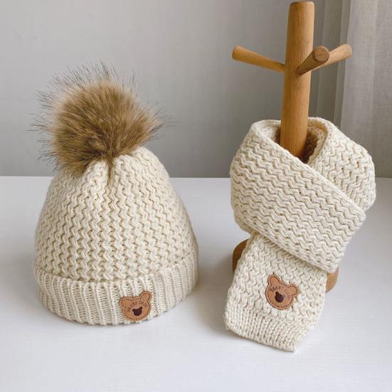 Vinterlue og skjerfsett for barn Myk strikket varm dusk lue og halsvarmer Kaldt vær sett for gutter jenter småbarn