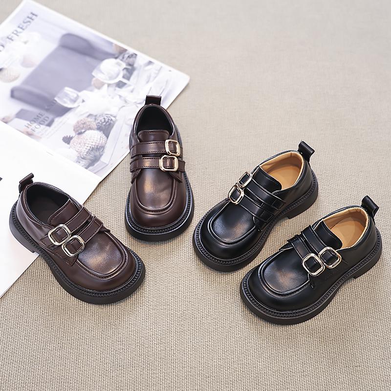 Kids Leather Shoes Retro Hook&loop Girls Uniform School Shoes Non-slip Soft Sole 2025 New Boys Fashion Shoes British Style Chic