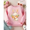 Kids Crewneck Sweatshirt, Cute White Rabbit Carrot Print Long Sleeve Casual Top for Spring Autumn