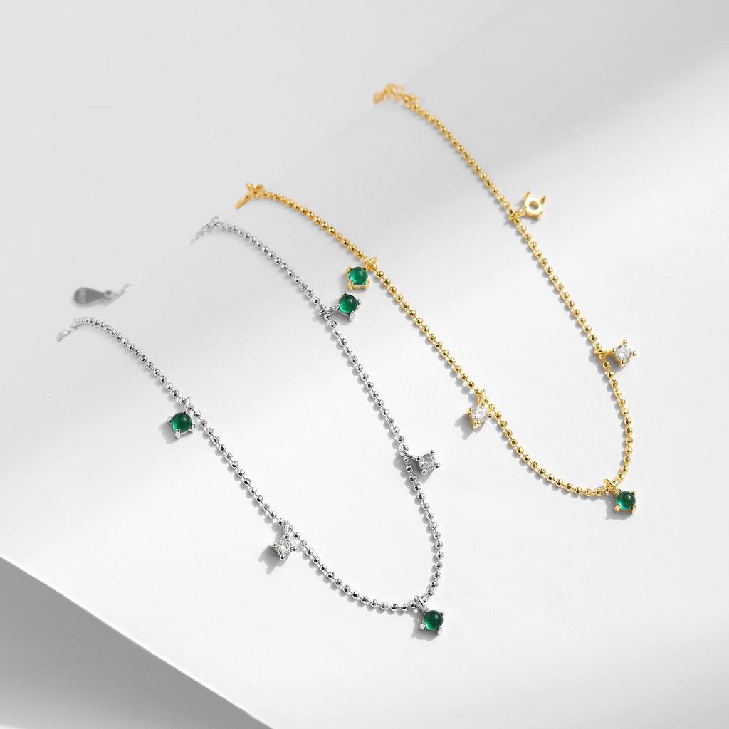 Modian 925 Sterling Zilveren Kleine Ronde Hanger Verstelbare Armband Groene & Doorzichtige Cz Link Ketting Armbanden Voor Vrouwen Sieraden Cadeau