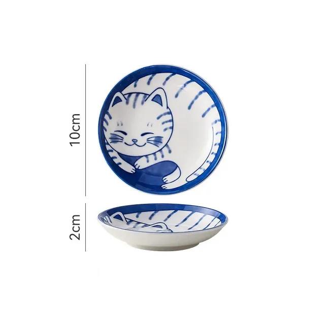Japanese Style Ceramic Dessert Sauce Dish Tableware Creative Cute Cartoon Lucky Cat Pattern Water Drop Shape Fruit Sushi Plates
