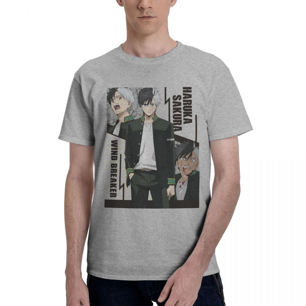 HARUKA SAKURA Wind Breaker T-shirt Y2K Clothes Oversized Cotton T-shirts for Men Short Sleeve
