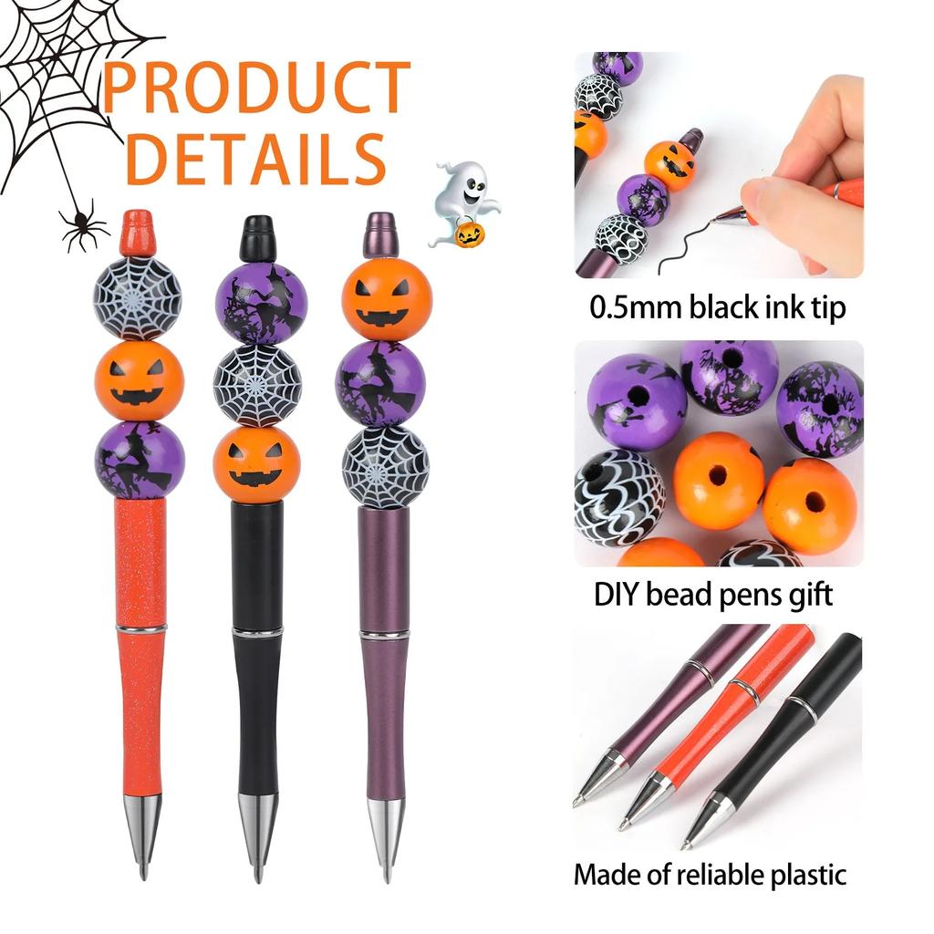 Halloween Funny Pumpkin Bead Pen Favors Witch Spider Web Ballpoint Pen Gifts Trick Or Treat Kids Happy Hallowen Party Favors