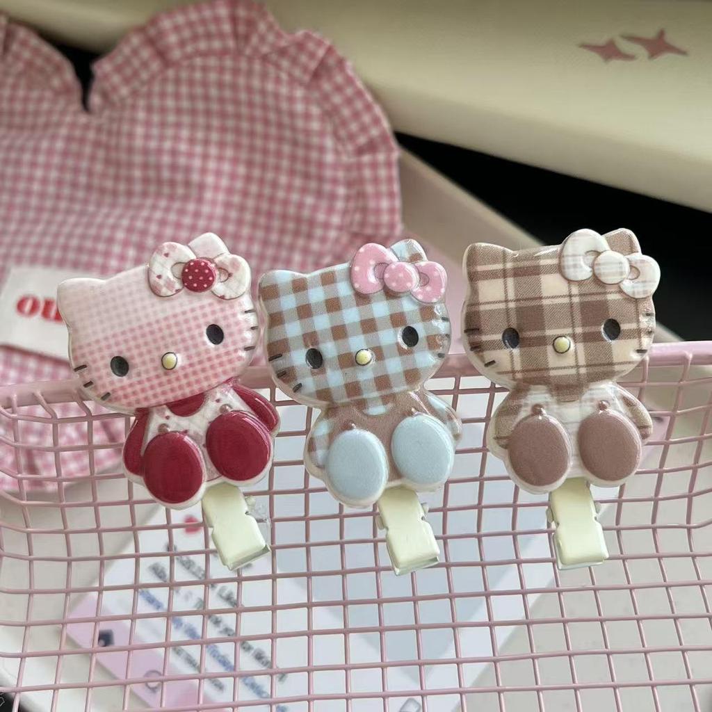 Large Plaid Cartoon Cat Hair Clip - Versatile Japanese Style Bangs Accessory
