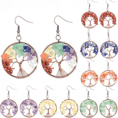 Vintage Handmade Winding Natural Gravel Crystal Tree Of Life Tree Root Earrings Earrings E19