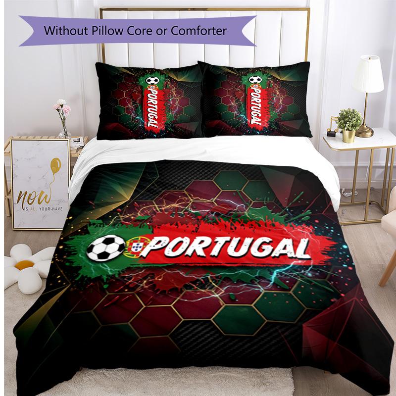 Set Biancheria da Letto Stampata Calcio Portogallo 3 Pezzi Set Copriletto Traspirante Accogliente come Regalo per la Casa Nuova o per le Feste