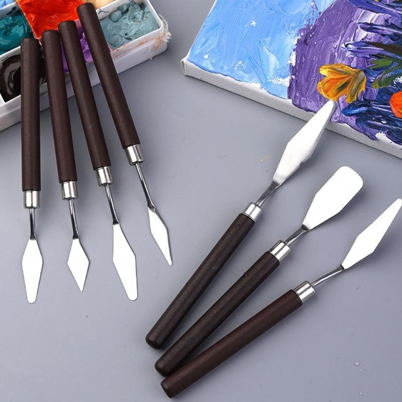 7Pcs Spatula Palette Tool Set Wood Handle Palette Tool Stainless Steel Mixing Scraper for Oil Acrylic Painting