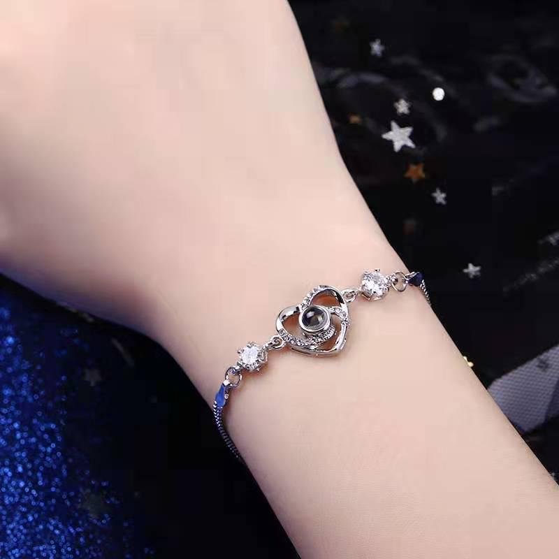 Korean Style Heart Projection Bracelet: 100 Languages  I Love You  Jewelry for Women
