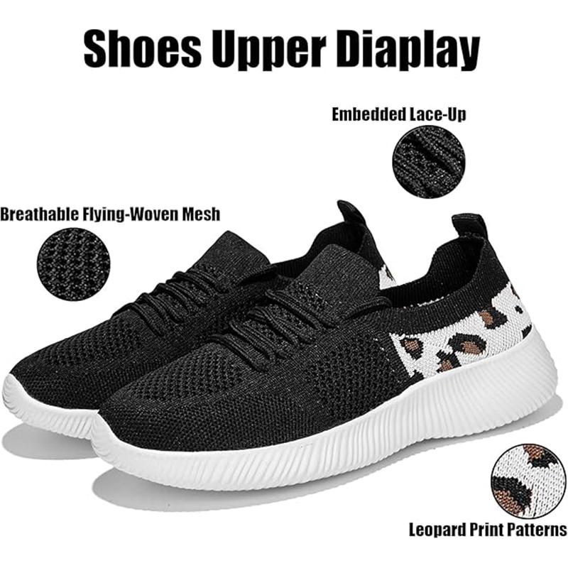 Ladies' Leopard Print Flat Casual Shoes Summer Breathable Outdoor Sneakers Anti-Slip Wear-Resistant Soft Outsole Walking Shoes