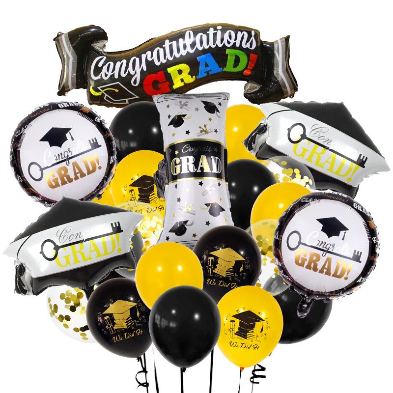 Graduation Party Black and Gold Balloon Set