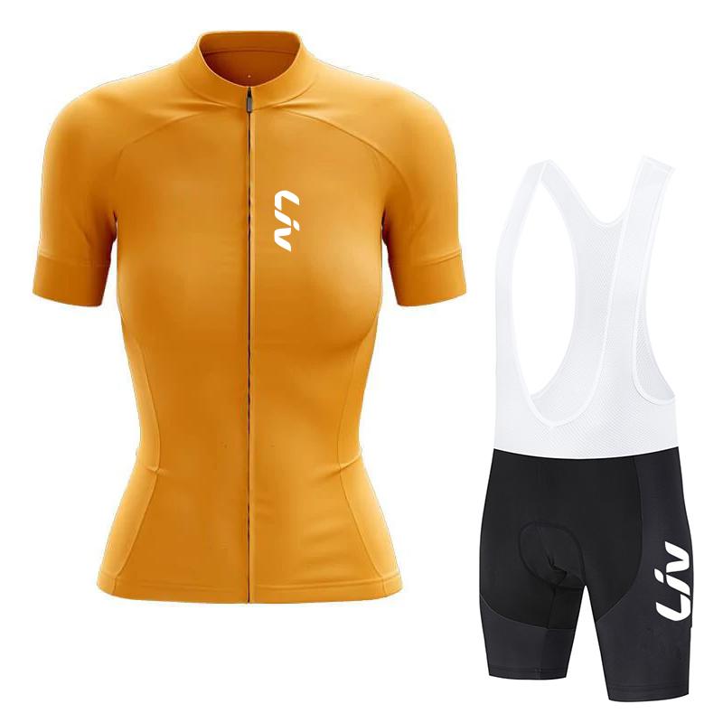 LIV Maglia da Ciclismo Donna Set Abbigliamento Estivo da Ciclismo Manica Corta Maglia da Corsa su Strada Completo Pantaloncini da Ciclismo con Bretelle