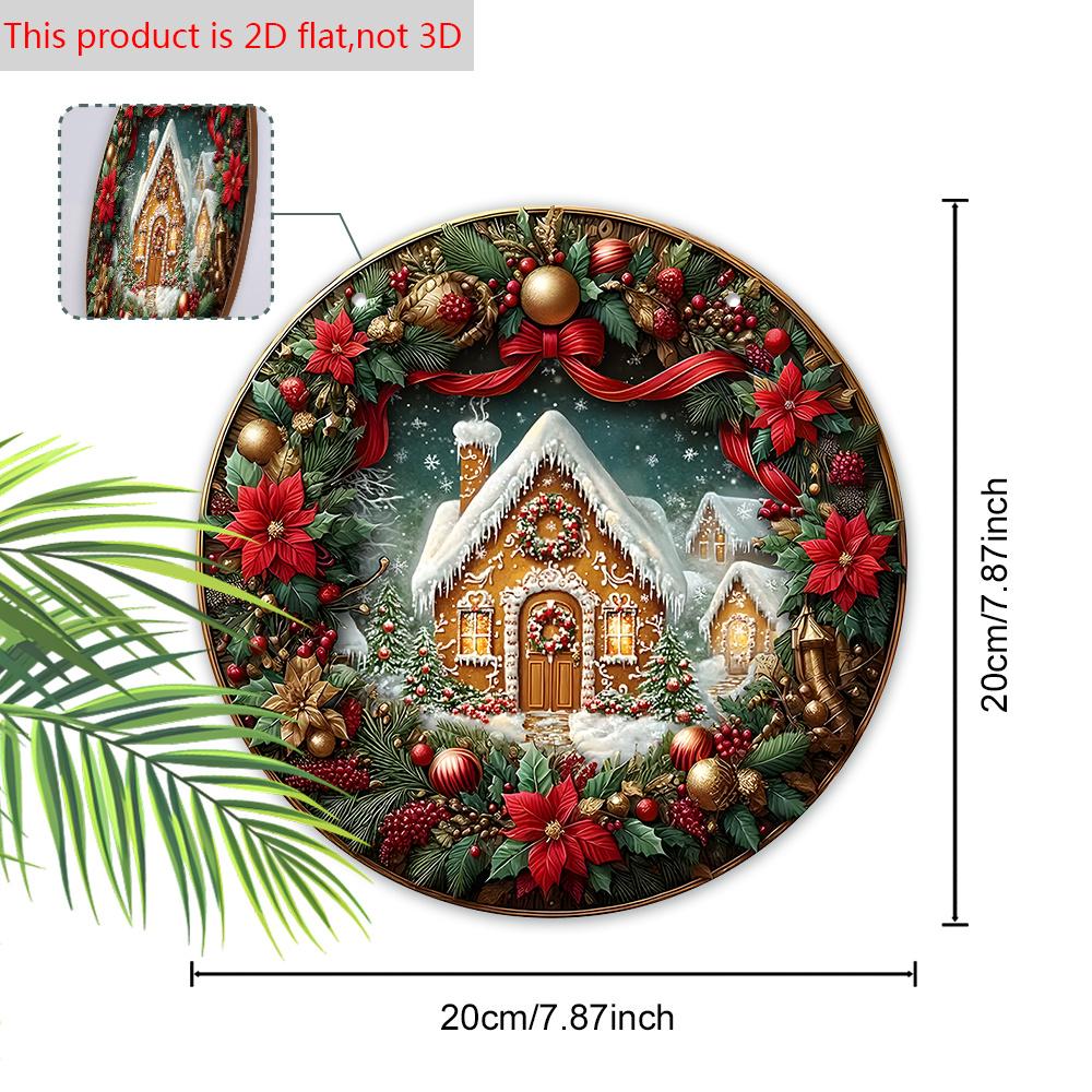 Wooden Christmas Sign with Gingerbread House Pattern - Classic Navidad Round Sign for Front Door Wall Hanging Decor - Ideal Christmas Ornament