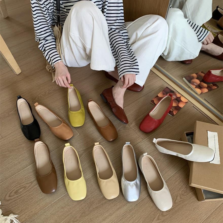Fairy style ballet shoes simple and versatile soft leather soft sole grandma shoes round head comfortable shallow mouth single shoes female
