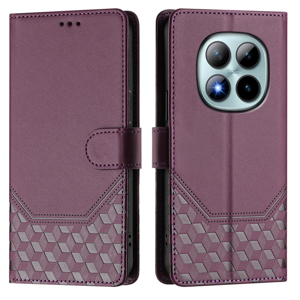For Xiaomi Redmi Note 15 Pro+ 5G Case Imprinted Honeycomb RFID Blocking Leather Phone Cover with Strap