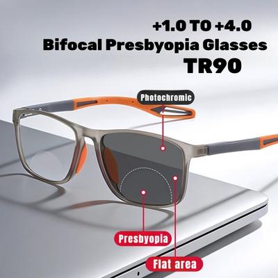 Ultra-Lightweight TR90 Bifocals for Presbyopia Outdoor Sports Photochromic Reading Glasses Anti-Slip HD Anti Blue Light Goggles