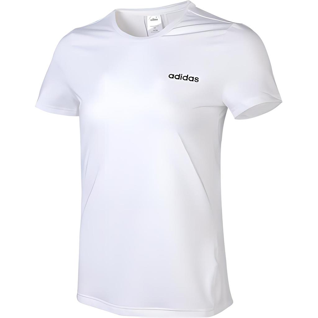 Adidas D2M Jednobarevné tričko s kulatým výstřihem, módní, všestranné, s krátkým rukávem, regular střih, dámské topy, bílé DU2303