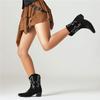 FOREADA Stivaletti da Cowboy Corti da Donna Punta Quadrata Tacco Medio Spesso Ricami Stivale da Cowgirl Occidentale Scarpe alla Moda da Donna Inverno 46