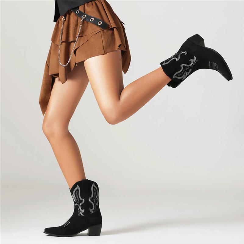 Iiimmu Bottes De Cowgirl Pour Femme - Bout Pointu Et Talon Bloc