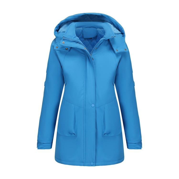 Windproof Fleece Lined Parka Jackets for Women Detachable Hooded Windcheaters Outdoor Hiking Mountaineering Warm Zipper Coats