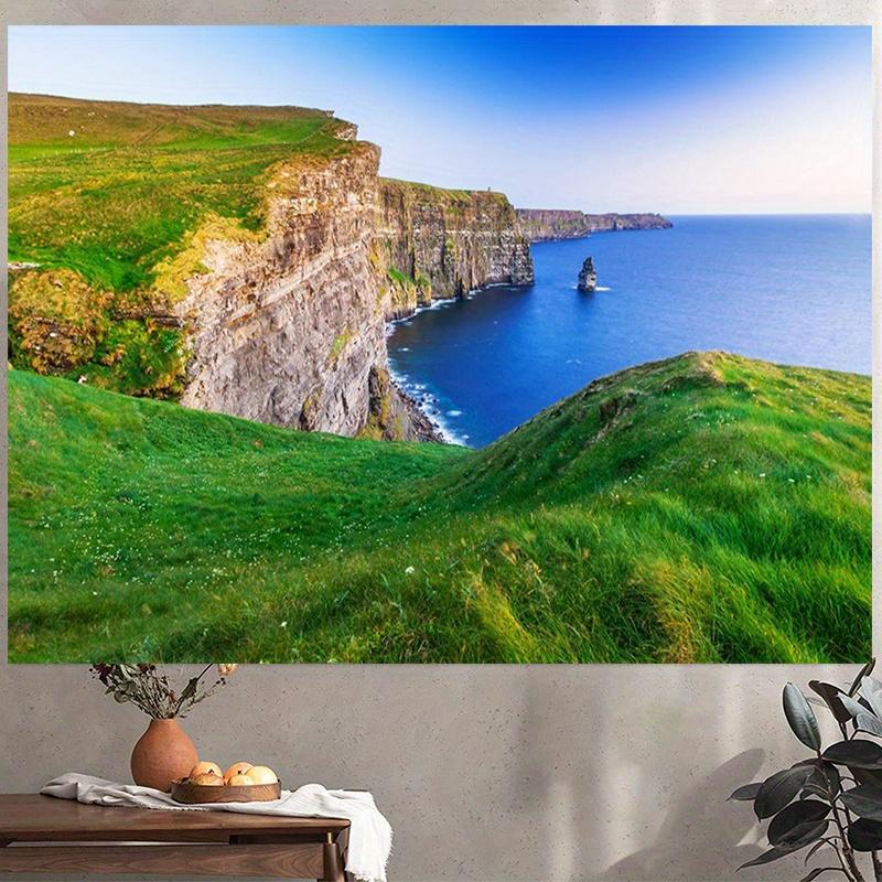 1pc Ireland Morcliff Background - Green Mountains and Sea Views, Polyester Natural Murals 180X110