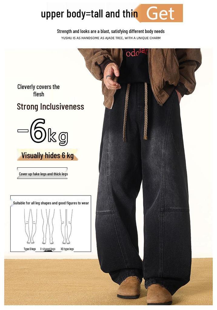 Men's American-Style Cowboy Jeans: Loose, Wide-Leg, Straight-Fit, Casual Long Pants for Spring and Autumn 2026.