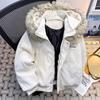 Zuoshandiao Unisex Hooded Wool Jacket with Fur Collar - Warm, Thick Cotton Outerwear for Autumn/Winter