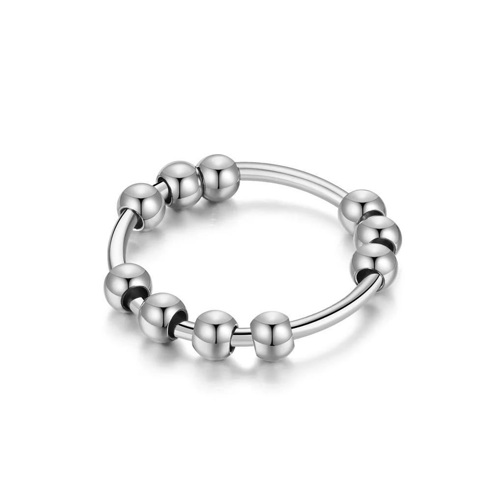 Tainless Steel Beads Anxiety Rings For Women Stress Relief Fidget Rings Men Simple Style Fashion Jewelry Accessories